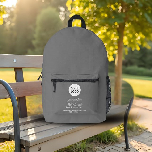 Add your Logo Custom Text Grey Company  Printed Backpack (Creator Uploaded)