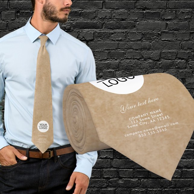 Add your Logo Custom Text Rustic Beige Promotion  Tie (Creator Uploaded)