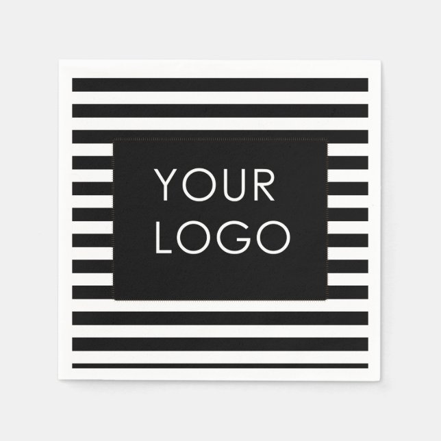 Add Your Logo Customizable Business Black Stripe   Napkin (Front)