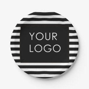 Add Your Logo Customizable Business Black Stripe   Paper Plate