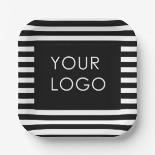 Add Your Logo Customizable Business Black Stripe   Paper Plate