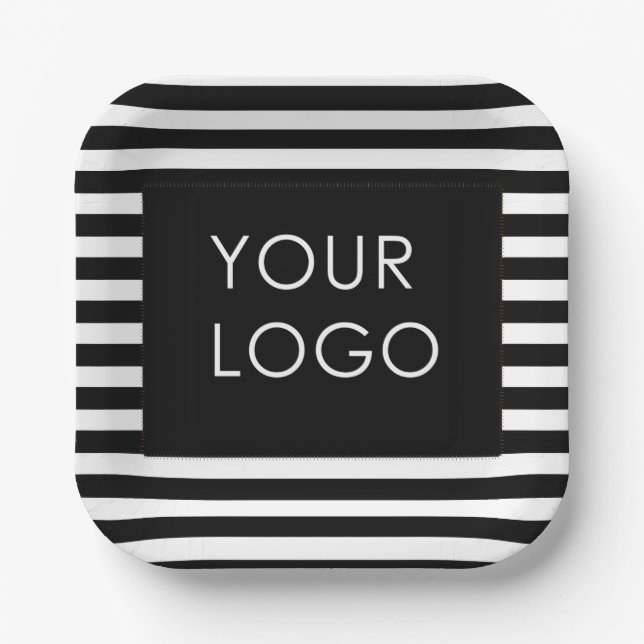 Add Your Logo Customizable Business Black Stripe   Paper Plate (Front)