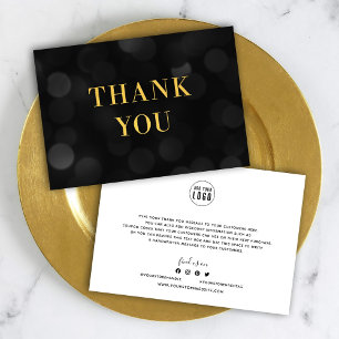 Add Your Logo Dark Bokeh Lights Faux Gold Thank You Card