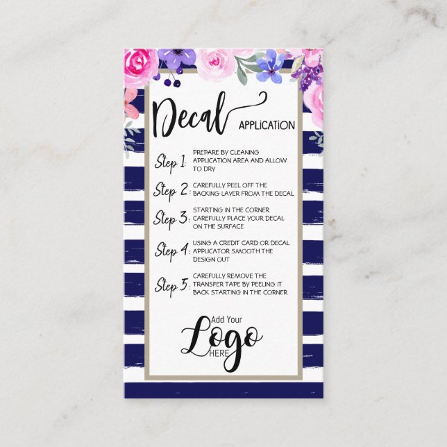 ADD YOUR LOGO decal application CARE CARDS vinyl (Front)