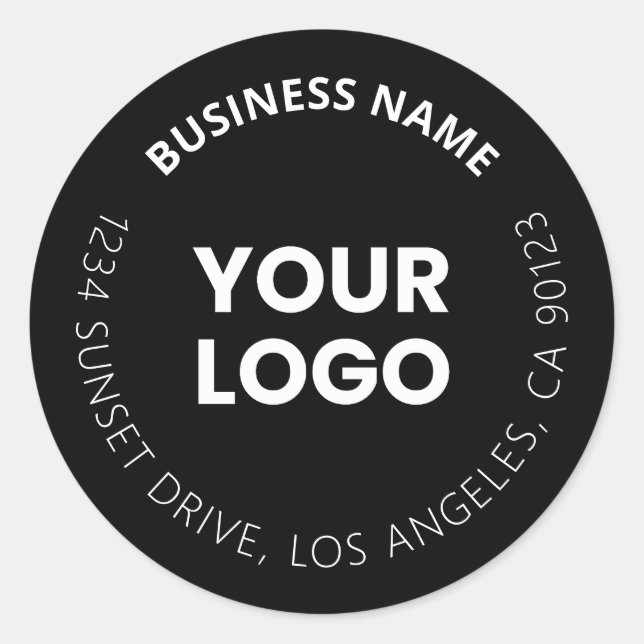Add Your Logo & Editable Circular Text Black White Classic Round Sticker (Front)