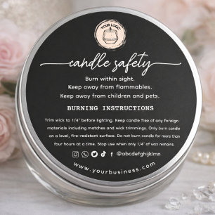 Add your Logo Elegant Black Candle safety Label
