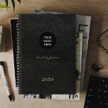 Add your logo elegant black leather 2025 planner<br><div class="desc">Stylish luxury looking custom logo personalized office or school work business or personal planner.                Suitable for small business,  home office,  corporate or independent business professionals,  school,  personal branding,  portfolios or stylists,  managers,  teachers,  students.</div>