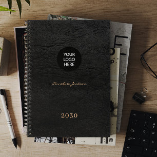 Add your logo elegant black leather 2026 planner