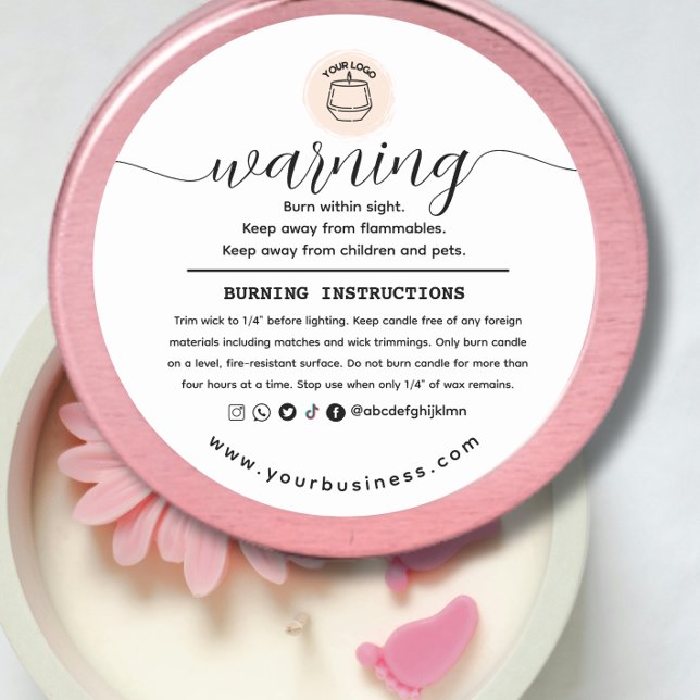 Add your Logo Elegant Personalized Candle Warning  Classic Round Sticker (Creator Uploaded)