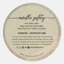 Add your Logo Elegant Rustic Candle safety Label