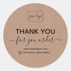 Add Your Logo Kraft paper thank you for your order Classic Round Sticker