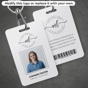 Add Your Logo Minimalist Monogram Initial Employee Badge