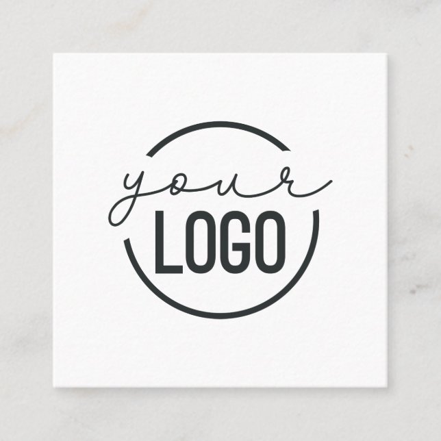 Add Your Logo Modern Minimal Simple White Square Business Card (Front)