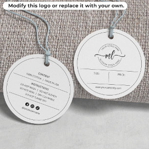 Add Your Logo Modern Monogram White Clothing Tag