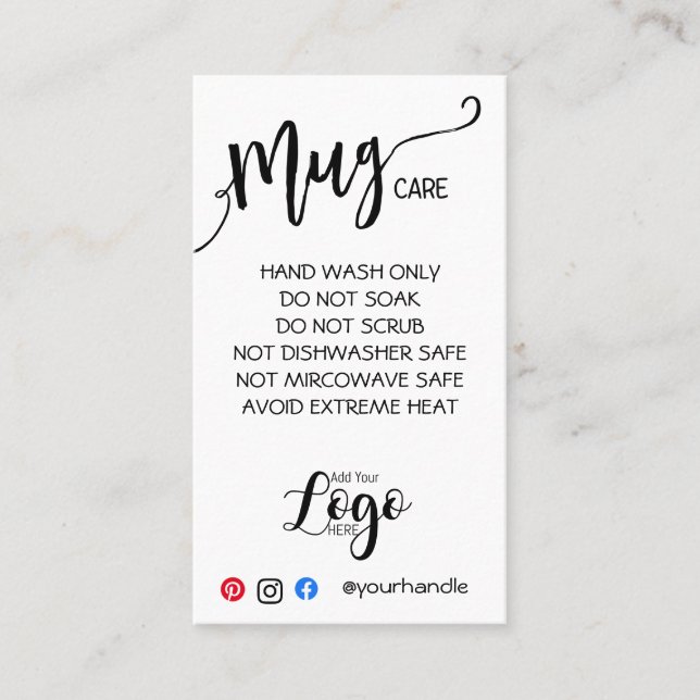 ADD YOUR LOGO mug CARE CARDS vinyl business (Front)