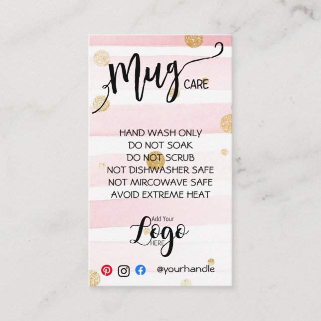 ADD YOUR LOGO mug CARE CARDS vinyl business (Front)