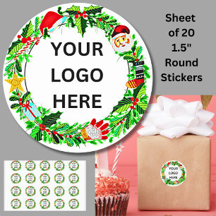 Add Your Logo on Christmas Wreath Santa Classic Round Sticker