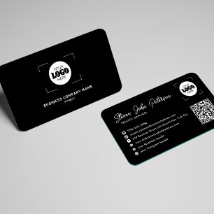 Add your logo professional QR code black Business Card