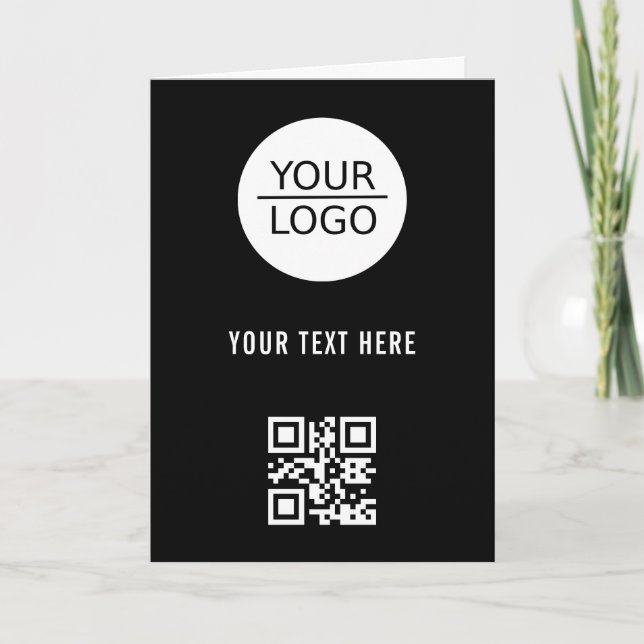 Add your Logo QR Code Custom Text Promotion Black Card (Front)