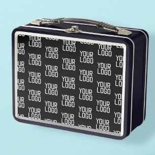Add Your Logo Repeating Pattern Editable Template Metal Lunch Box