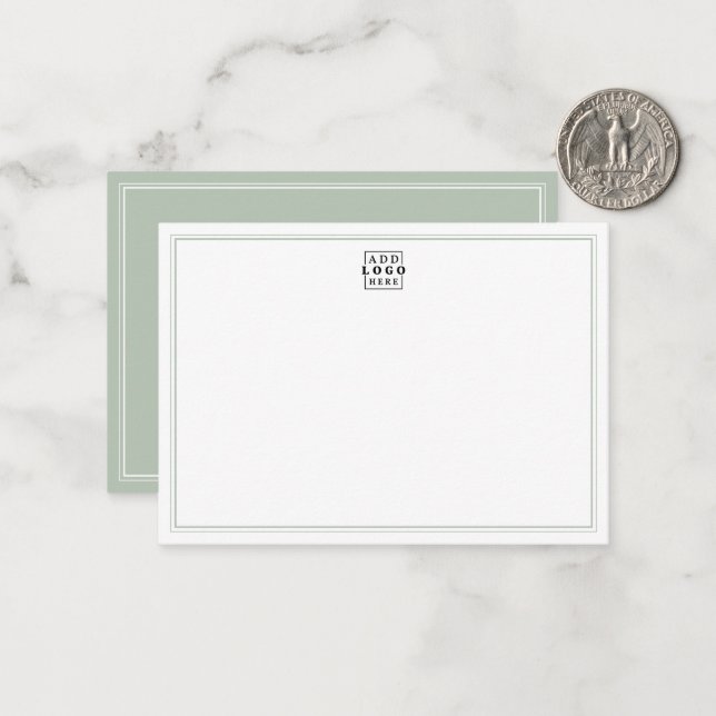 Add Your Logo Sage Green Double Border Business Card (Front/Back In Situ)