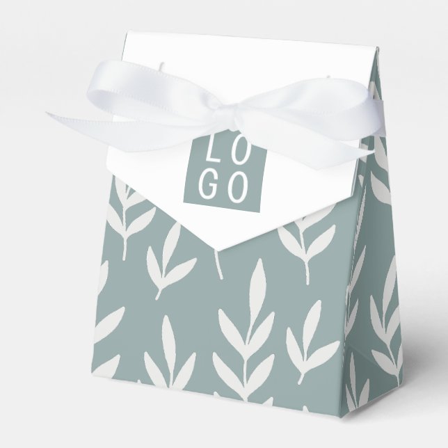ADD YOUR LOGO SAGE GREEN LEAFY FOLIAGE BOTANICAL FAVOR BOX (Front Side)