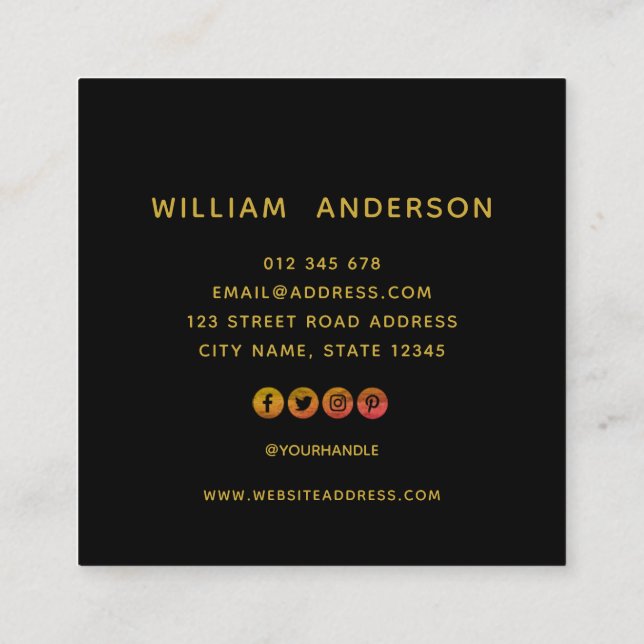 Add Your Logo Simple Minimalist Editable Colour Sq Square Business Card (Back)