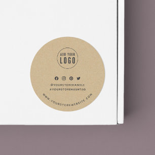 Add Your Logo Social Media Branding Rustic Kraft Classic Round Sticker