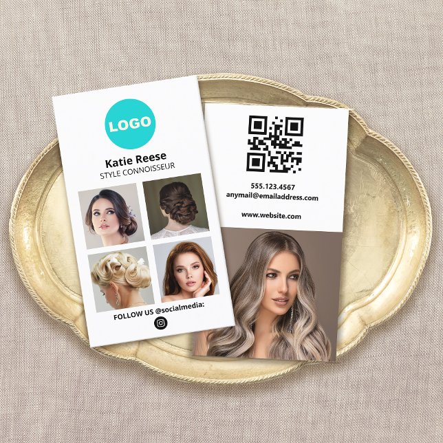 Add Your Logo Social Media Photo Card - Instagram (add logo social media networking 4 photo grid business cards with qr code)