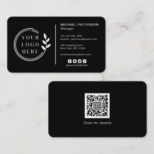 Add Your Logo Social Media QR Code Corporate Black Business Card