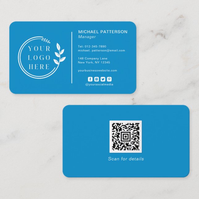 Add Your Logo Social Media QR Code Corporate Business Card (Front/Back)
