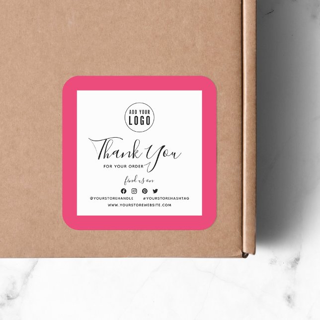 Add Your Logo Social Media Thank You Custom Border Square Sticker (Creator Uploaded)