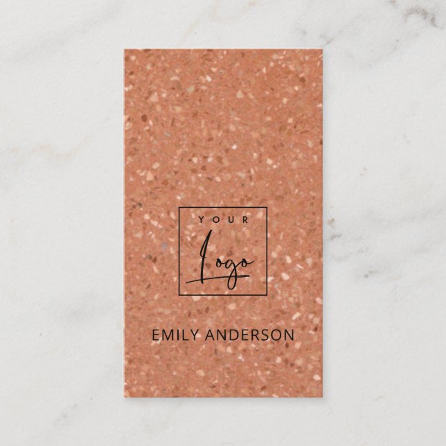 ADD YOUR LOGO TERRACOTTA R RUSTIC TERRAZZO TEXTURE BUSINESS CARD (Front)