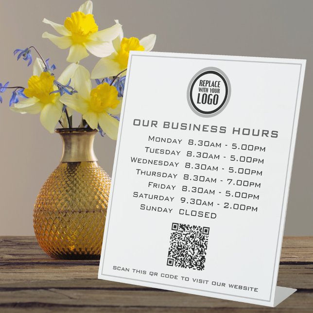  Add Your Logo Text QR Code Business Opening Hours Pedestal Sign (Creator Uploaded)