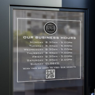 Add Your Logo Text QR Code Business Opening Hours Window Cling