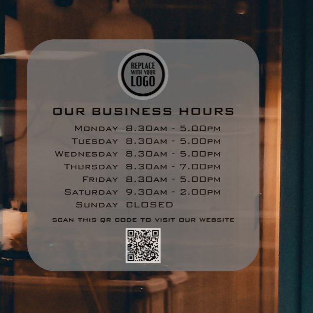  Add Your Logo Text QR Code Business Opening Hours Window Cling (Creator Uploaded)