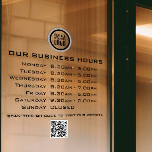 Add Your Logo Text QR Code Business Opening Hours Window Cling