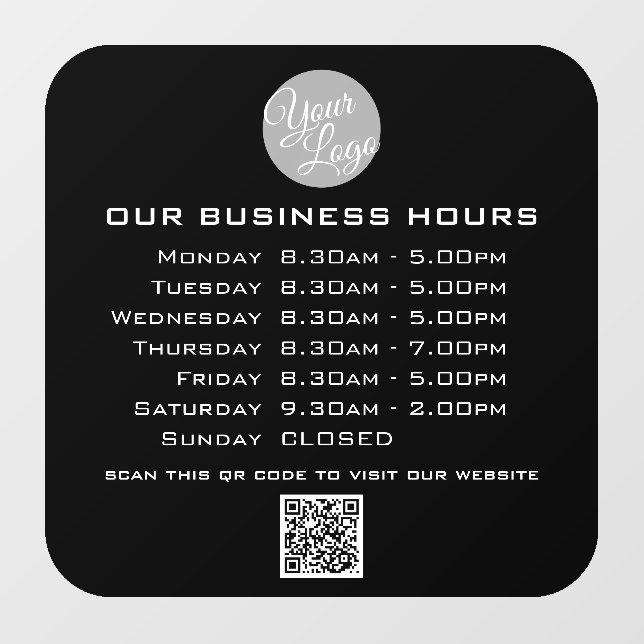  Add Your Logo Text QR Code Business Opening Hours Window Cling (Sheet)