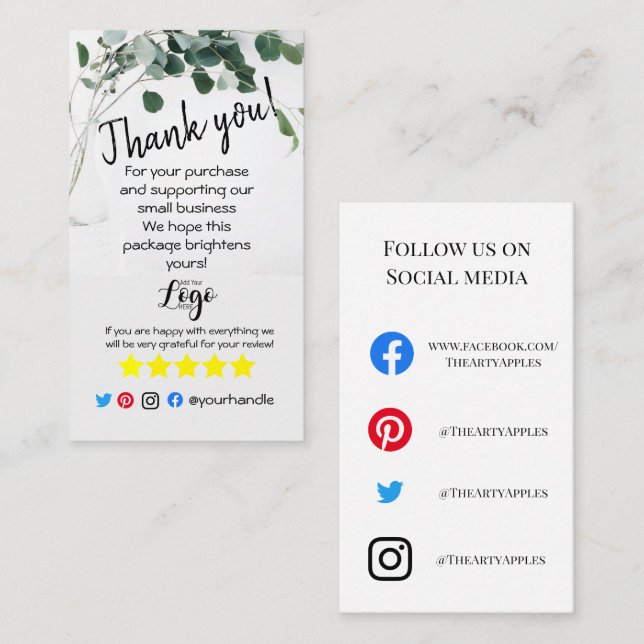 ADD YOUR LOGO thank you order insert eucalyptus (Front/Back)