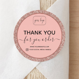 Add Your Logo   thank you rose gold glitter  Classic Round Sticker