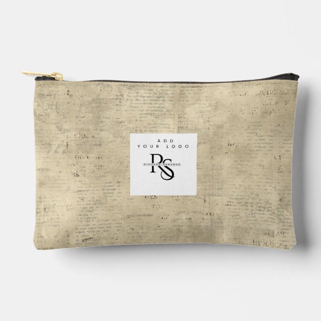 Add your logo Trendy wood background natural Accessory Pouch (Front)