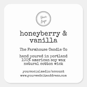 Add your logo type writer font Soy Candle Square Sticker