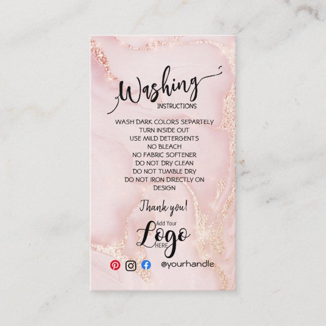 ADD YOUR LOGO washing instructions CARE CARDS (Front)
