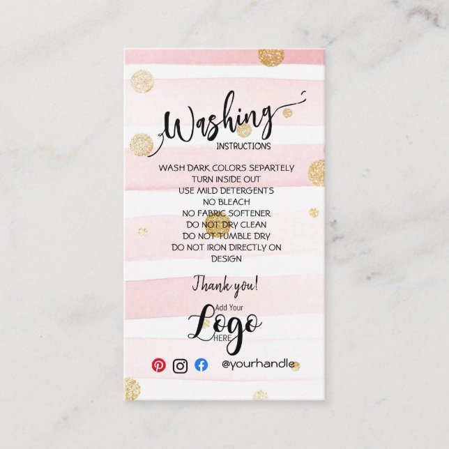 ADD YOUR LOGO washing instructions CARE CARDS (Front)