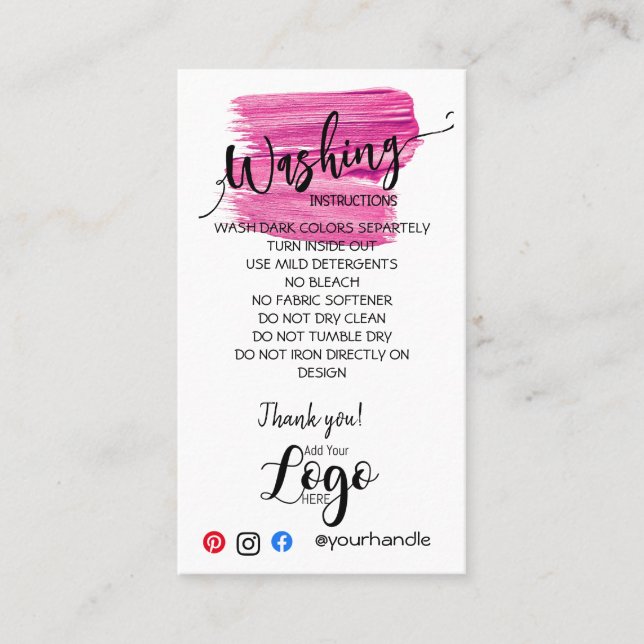 ADD YOUR LOGO washing instructions CARE CARDS (Front)