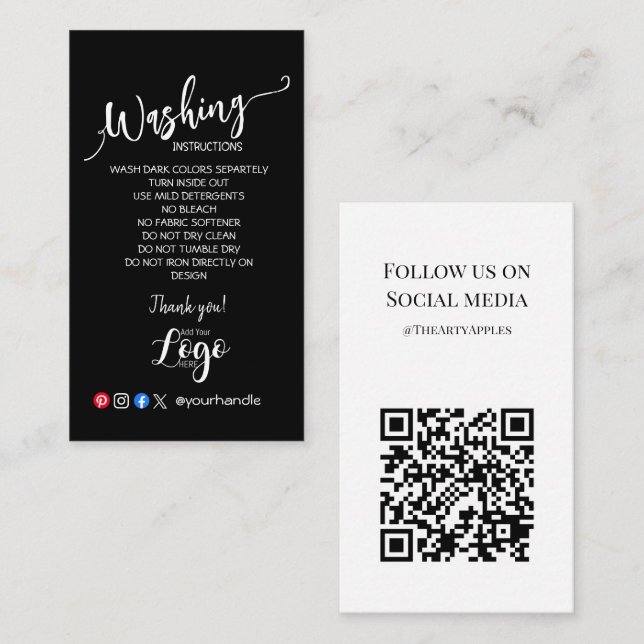 ADD YOUR LOGO washing instructions CARE CARDS (Front/Back)
