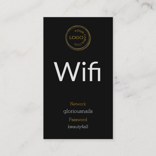 Add your Logo Wifi Network and Password on black Appointment Card (Front)