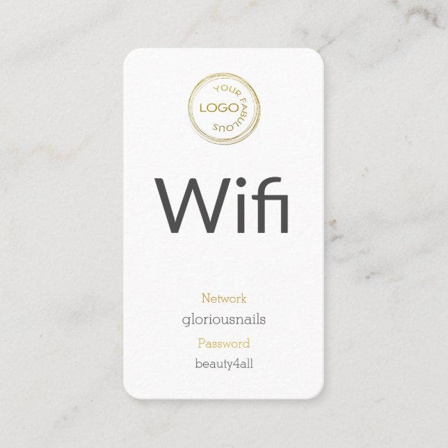 Add your Logo Wifi Network and Password on white Appointment Card (Front)