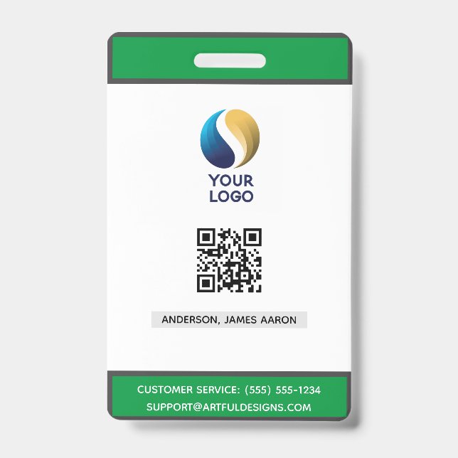 Add Your  Logo with QR Code Green Corporate Badge (Front)