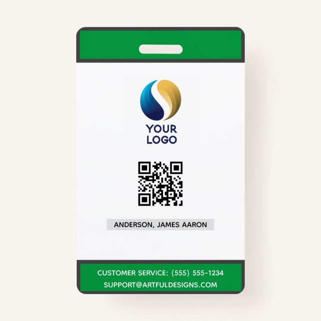 Add Your  Logo with QR Code Green Corporate Badge (Front)